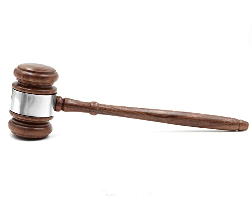 Gavels Fast Personalized Wooden Walnut Gavel w/Square Sound Block (Silver Band)