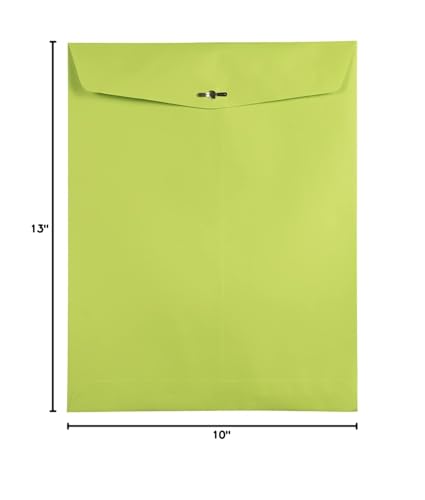 JAM PAPER 10 x 13 Open End Catalog Colored Envelopes with Clasp Closure - Ultra Lime Green - Bulk 500/Box