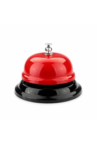 Classic Desk Bell - Loud Ringing Service Bell for Hotels, Reception, Cafes, and Home Use - Durable Metal Construction with Bright Red Top and Black Base - 3 inches Diameter