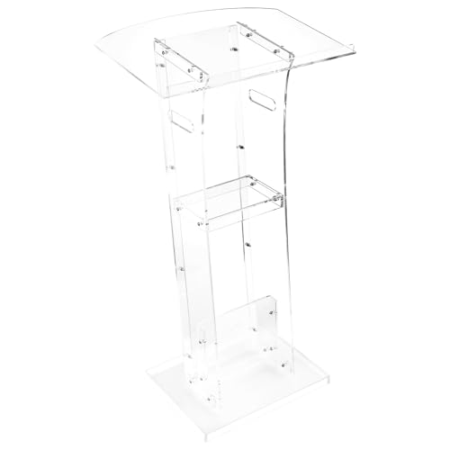 VEVOR Podium Stand, 43-Inch Acrylic Lectern, Portable Laptop Desk with Wide Reading Surface and Storage Shelf, Book Stopper, Floor-Standing, for Classroom, Wedding, Conference, Lecture and Concert