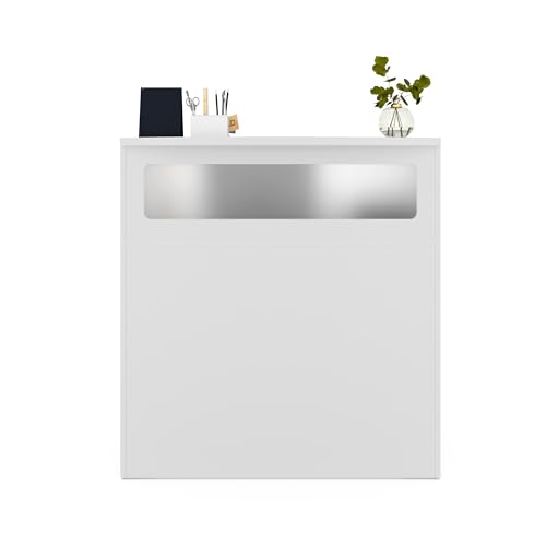 White Reception Desk with Counter, Modern Front Desk Reception Room Table for Small Space, Retail Counter for Checkout, Lobby, Salon, Dental Clinic