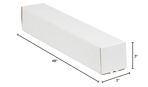 Top Pack Supply Square Mailing Tubes, 3" x 3" x 48", White (Pack of 25)