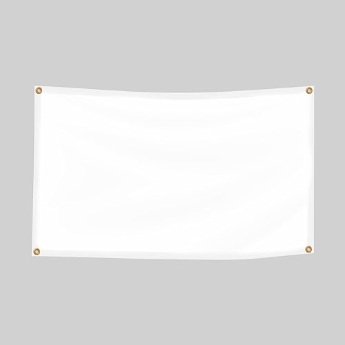 BannerBuzz Blank Vinyl Plain Banner, 11 Oz Waterproof Lightweight Foldable DIY PVC Flex, Schools Home Office Store Advertising Indoor Outdoor Use, Hemmed Edges with Grommets (8'W X 4'H, White)