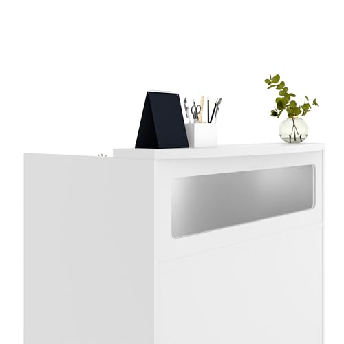 White Reception Desk with Counter, Modern Front Desk Reception Room Table for Small Space, Retail Counter for Checkout, Lobby, Salon, Dental Clinic