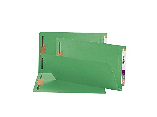 Smead End Tab Fastener File Folder, Shelf-Master® Reinforced Straight-Cut Tab, 2 Fasteners, Legal Size, Green, 50 per Box (28140)