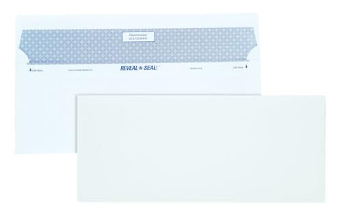 Quality Park Reveal-N-Seal Security Tinted Envelope, #10, Commercial Flap, Self-Adhesive Closure, 4.13 x 9.5, White, 500/Box