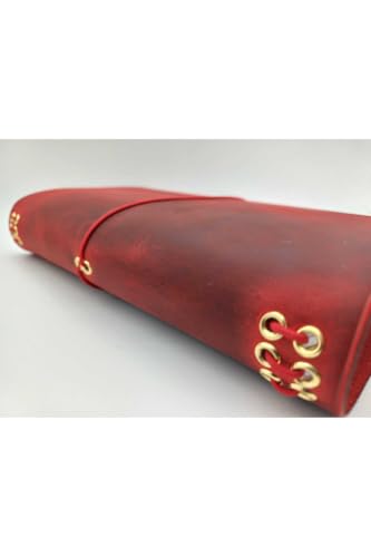 Handmade A5 Genuine Leather Journal Cover - Inner Fold Design - Customizable Personalization - Red Leather - Appropriate for Notebooks & Planners - Unique Gift