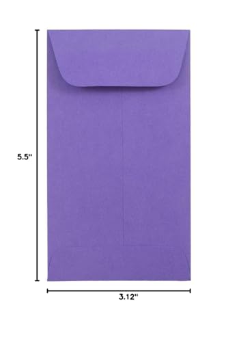 JAM PAPER #5.5 Coin Colored Business Envelopes - 3 1/8 x 5 1/2 - Violet Purple Recycled - Bulk 1000/Carton