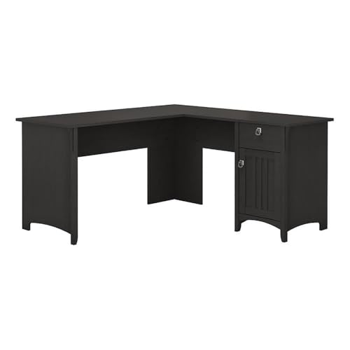 Scranton & Co L Shaped Engineered Wood Desk with Storage, 60 x 60 in, Vintage Black Finish, Box Drawer and Cabinet, Space-Saving Home Office Desk with Mission Style Design