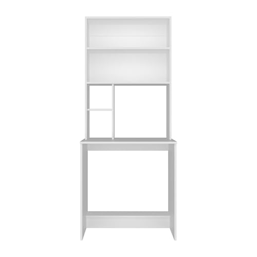 DEPOT E-SHOP 30" Motley Computer Hutch Desk, Lower Shelf, Four Shelves, White -Office – Computer Desk with Integrated Storage for Home Office, Study Room & Compact Workspaces