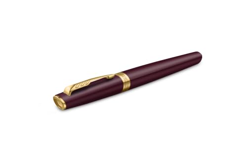 PARKER Meridian Rollerball Pen | Red Lacquer with Gold Trims | Fine Nib | Handwriting Pens & Stationery Supplies | Black Ink | Luxury Gift Box
