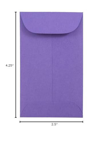 JAM PAPER #3 Coin Business Colored Envelopes - 2 1/2 x 4 1/4 - Violet Purple Recycled - Bulk 500/Box