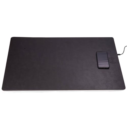 Bey-Berk Leather Desk Blotter with Built In Wireless Charging Technology, 28"L x 18"W x 0.1"H