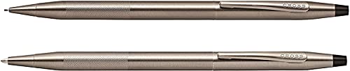 AT CROSS Cross Century Classic Titanium Gray finishes with a Band of Diamond Cut Micro-Knurl Detailing Barrel Ballpoint Pen and 0.7MM Pencil Set