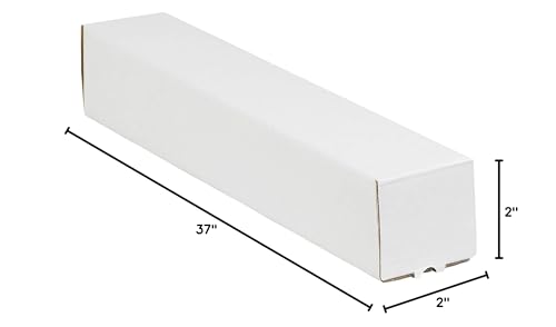 Aviditi Square Corrugated Cardboard Mailing Tubes, 2" x 2" x 37", White, Pack of 50, for Shipping, Storing, Mailing, and Protecting Documents, Blueprints and Posters.