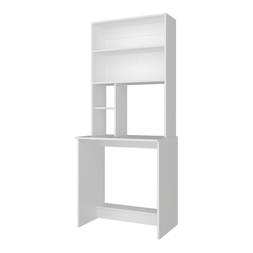 DEPOT E-SHOP 30" Motley Computer Hutch Desk, Lower Shelf, Four Shelves, White -Office – Computer Desk with Integrated Storage for Home Office, Study Room & Compact Workspaces
