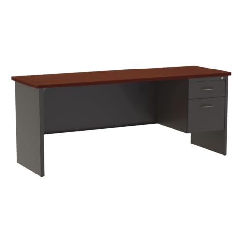 Lorell Mahogany Laminate Comm. Steel Right-Pedestal Credenza