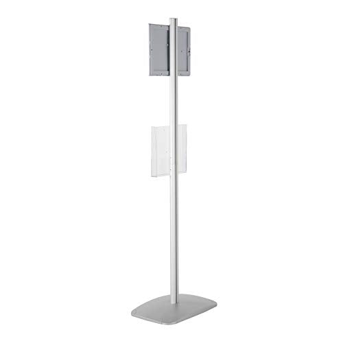 M&T Displays Free Standing Aluminum Display Stand Single Sided Document Brochure Sign Holder Front Loading Portrait Landscape Silver Snap Frame 1x(8.5x11) and Clear Acrylic Pocket 1x(8.5x11) Inch