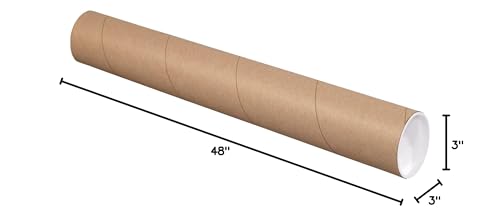 TAPE LOGIC Cardboard Tubes with Caps, 48"L x 3"W x 3"H, Pack of 24 | Poster Tube for Mailing and Storage of Blueprints, Artwork, Crafts, Long Art Holder, 48 inches