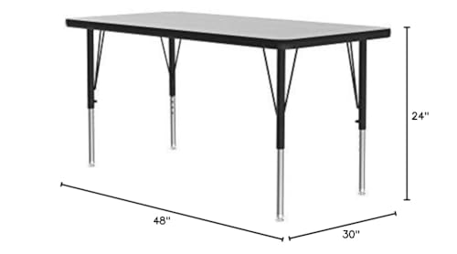 Correll Econoline Activity Table, Height Adjustable, 24"x48", Rectangular Smooth & Hard Gray Granite Melamine Top, Heavy Duty Legs (AM2448-REC-15)