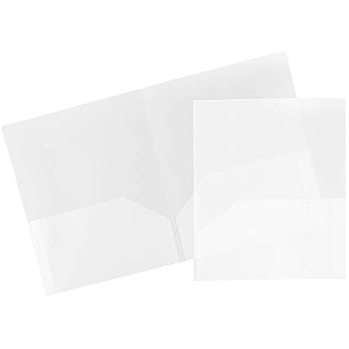 JAM PAPER Plastic 2 Pocket POP Folders - Durable School Folders - Clear - Bulk 96/Pack