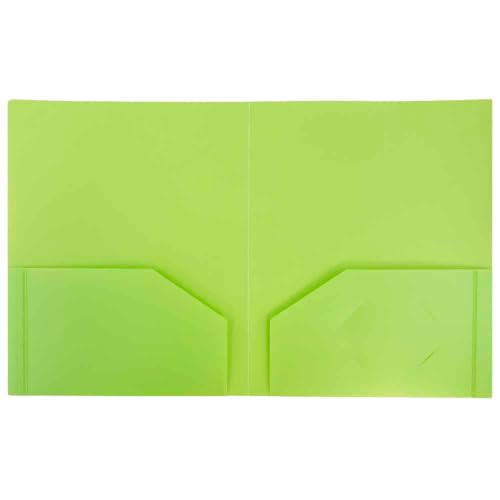 JAM Paper Heavy Duty Plastic Two Pocket Presentation Folders - Lime Green - 108/pack