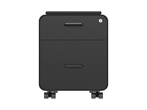 Monoprice Round Corner 2-Drawer File Cabinet - Black, Lockable with Seat Cushion - Workstream Collection (137880)