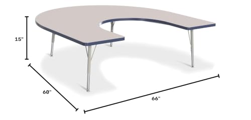 Jonti-Craft Berries 6445JCE112 Horseshoe Activity Table, E-Height (15"-24" Adjustable Height), 66" x 60", Gray/Navy/Gray