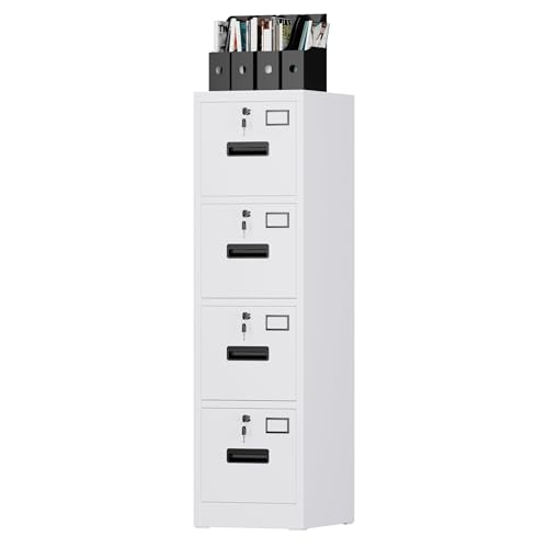 FinerFurnis Heavy Duty Steel File Cabinet – 4 Drawer Metal Storage Organizer with Independent Locks – Secure Filing for A4 Letter/Legal Documents – Ideal for Home, Office, School