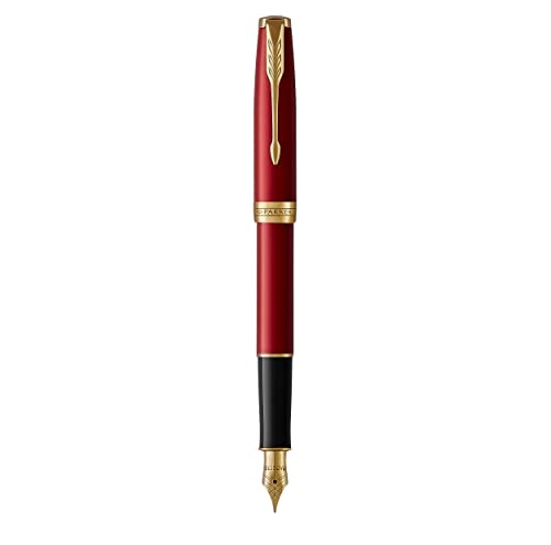 PARKER Sonnet Fountain Pen, Red Lacquer with Gold Trim, Medium Nib (1931474)