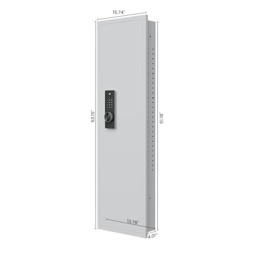 KEIKI 53" In Wall Gun Safe Rifles Adjustable Shelves, Digital Touch Panel Steel Cabinet w/Retractable Handle, Dual Alarm Quick Access Long Gun Defense Secure Storage for Firearm Valuables, White