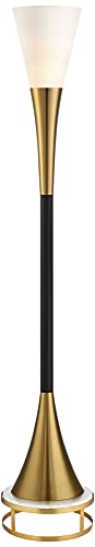 Piazza Brass and Black Torchiere 78" Tall Floor Lamp with Riser