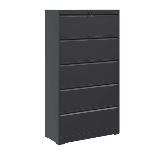 Hassyee Sturdy Vertical File Cabinets with Lock for Home Office, Durable Steel Office Filing Cabinet Printer Stands Storage Organizer with Smooth Drawers for A4 Legal/Letter Size documents (Black7)