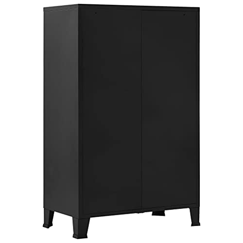 HKLGBVCR Industrial Black Steel File Cabinet with 3 Compartments and 2 Drawers, Mesh Doors Office Storage Cabinet with Name Tags, 29.5x15.7x47.2 Inches