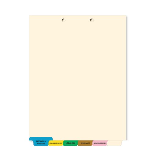 Bottom Tab Medical Chart Dividers, Set of 6, Color-Coded, 2 Boxes/130 Sets