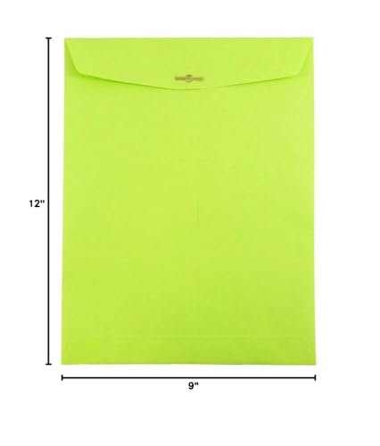 JAM PAPER 9 x 12 Colored Envelopes with Clasp Closure - Ultra Lime Green - Bulk 250/Box