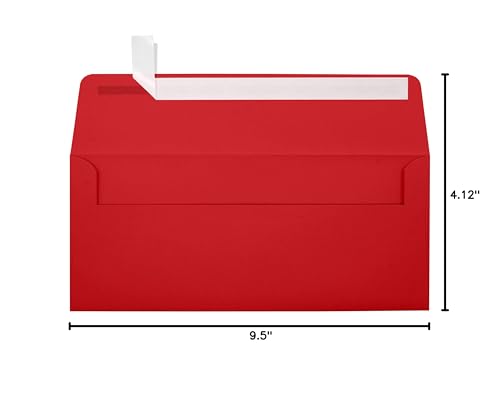 LUXPaper #10 Business Envelopes | Peel & Press | 4 1/8" x 9 1/2" | Ruby Red | 24lb. Paper Weight | 500 Qty