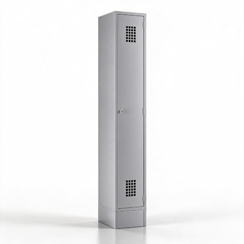 SunSierra 12” x 12” x 78” Single 1 Door Metal Locker - Grey Freestanding Steel Cabinet with Ventilated Lockable Compartments for Employee Storage, Breakroom, Gym, Office and School