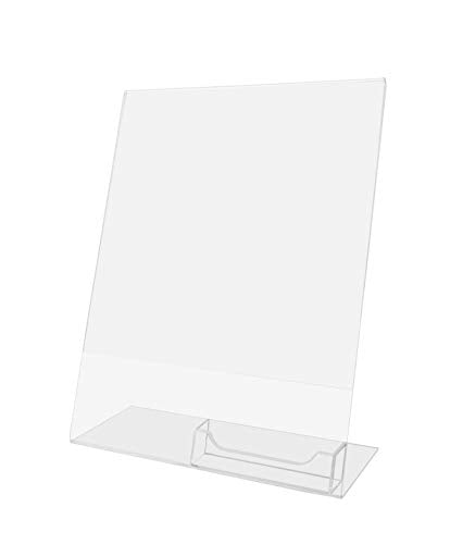 Marketing Holders 12 Pack Acrylic Sign Holder for 8.5" x 11" Literature with 3.5" x 2" Business Card Pocket Clear Slanted Countertop Side Load Display for Retail Stores Hotels Offices and Restaurants