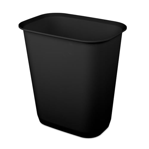 Sterilite 9 Gallon Large Open Rectangular Wastebasket, Black, 6 Pack