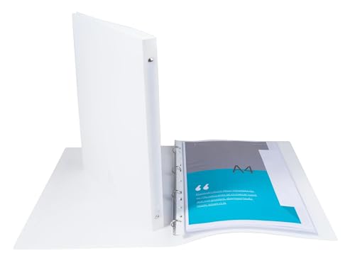 Exacompta - Ref 51189E - Box of 20 Flexible Opaque Binders Customizable 1 Pocket - 4 Round Rings 15 mm - External Dimensions: 32 x 25 cm - A4 File Format - White