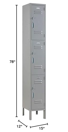 Global Industrial 3-Tier 3 Door Locker, 12" W x 15" D x 78" H, Gray, Unassembled