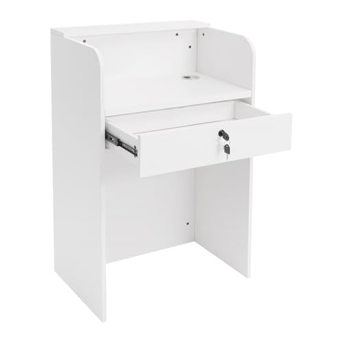 YagooFie Reception Desk with Lockable Drawer Cashier Counter Table (White)
