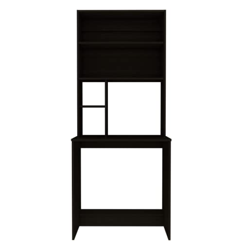 30" Xalo Computer Hutch Desk, Lower Shelf, 4 Shelves, Black – Computer Desk with Integrated Storage for Home Office, Study Room & Compact Workspaces