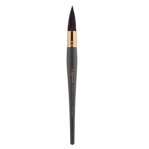 Escoda Aquario Gold Series 1140 Joseph Zbukvic Artist Watercolor and Acrylic Paint Brush, Short Handle, Round Mop, Petit Gris Natural Squirrel Hair (Size 20)