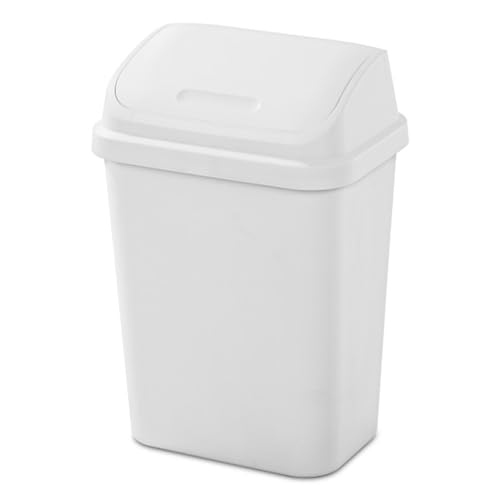 Sterilite Swing Top Wastebasket, Trash Can, 7.8 Gallon, White, 18-Pack