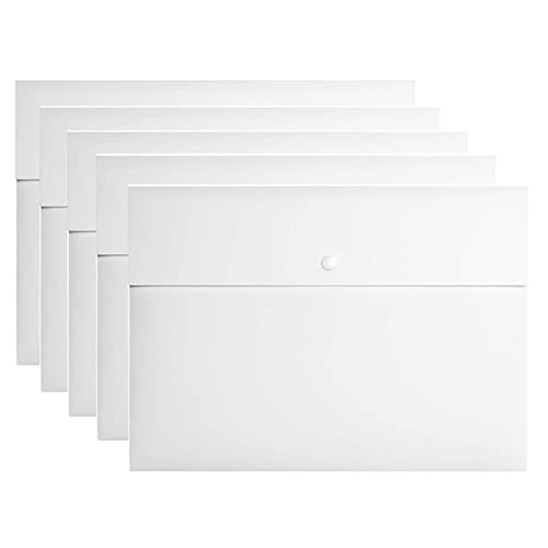 QERTYHKK 5 Pack A4 Letter Size File Folder Pockets Jacket Plastic Envelope Flat Document Organizer with Snap Button Closure
