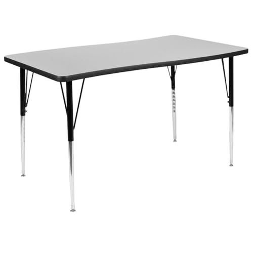 Flash Furniture 3 Piece 76" Oval Wave Collaborative Grey Thermal Laminate Activity Table Set - Standard Height Adjustable Legs