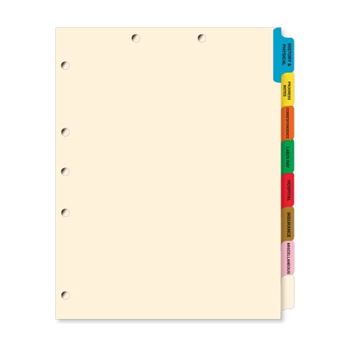 Side Tab Medical Chart Dividers, Set of 8, Color-Coded, 40 Sets/Box