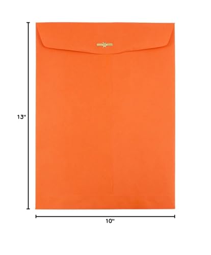 JAM PAPER 10 x 13 Open End Catalog Colored Envelopes with Clasp Closure - Orange Recycled - Bulk 250/Box